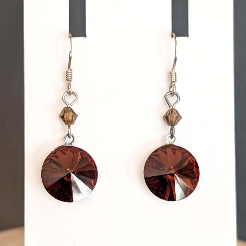 Topaz crystal drop earrings with light brown crystal accent beads
